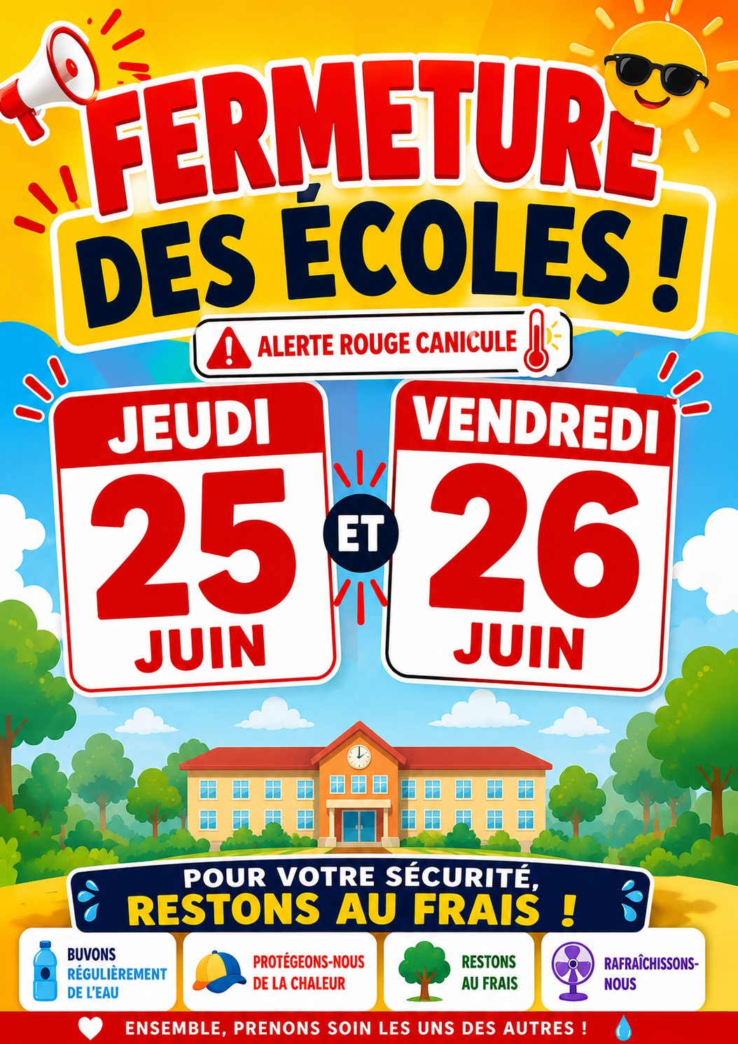 Fermeture des écoles 25 et 26 juin